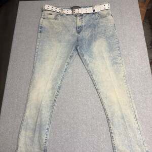 Vintage Phat Farm Y2K Light Acid Wash Baggy Jeans with White Grommet Belt